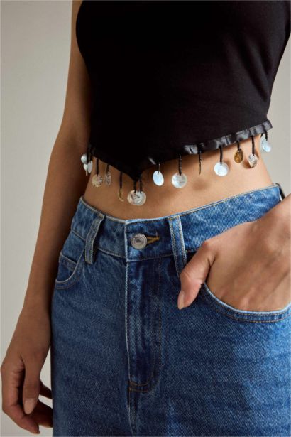 Straplez Boncuk Detaylı Bluz