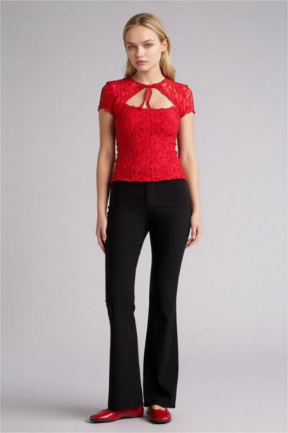 بنطلون فلير فيت برجل واسع وخصر عادي