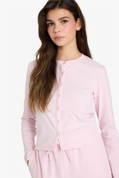 Slim Fit Button Neck Ribana Cardigan