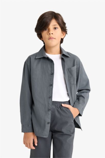 Boy Oversize Polo Neck Long Sleeve Shirt