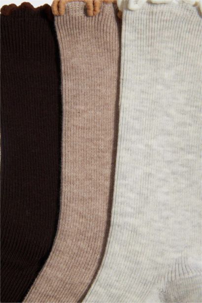 Kadın Fırfırlı 3'lü Pamuklu Uzun Çorap