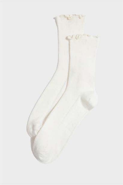 Kadın Fırfırlı 3'lü Pamuklu Uzun Çorap