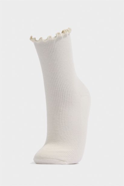 Kadın Fırfırlı 3'lü Pamuklu Uzun Çorap