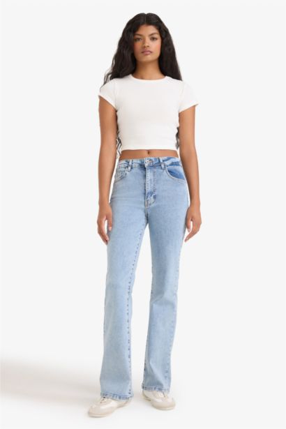 Jean taille haute délavé