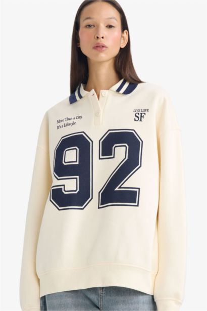 Sweatshirt épais Oversize imprimé à col polo