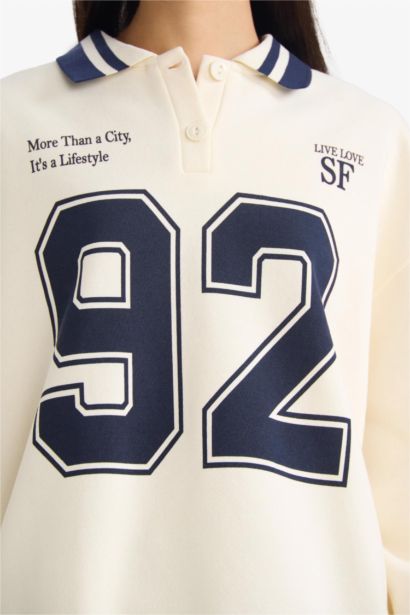 Sweatshirt épais Oversize imprimé à col polo