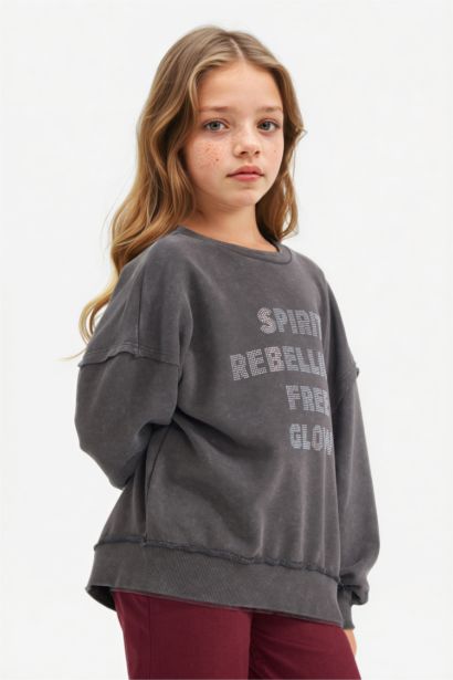 Girl Oversize Loose Fit Sweet Printed Sweatshirt