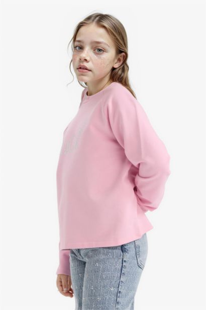 Girl Oversize Fit Crew Neck Stoned Sweatshirt