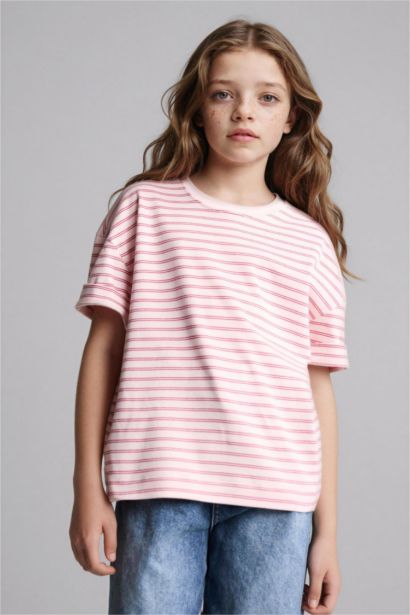 Oversıze Çizgili Tişört Kız Çocuk