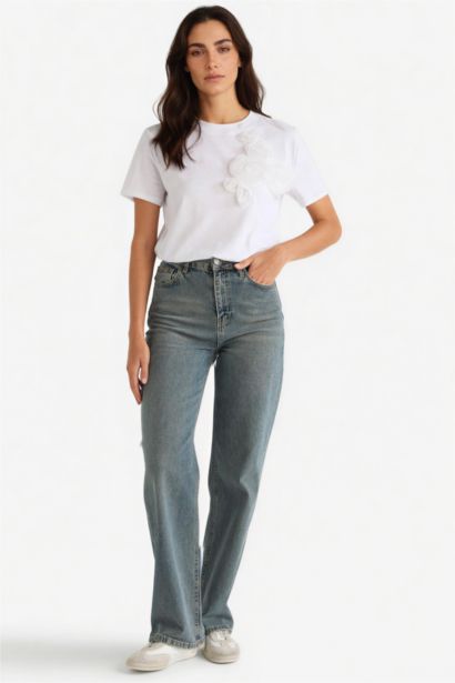 Relax Fit Crew Neck Embroidered Cotton T-Shirt