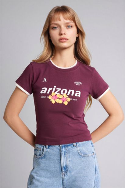 Fıtted Baskılı Ribana Tişört