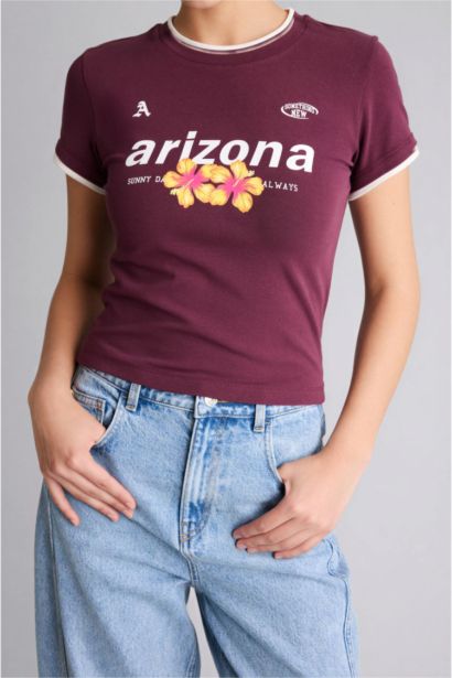 Fıtted Baskılı Ribana Tişört