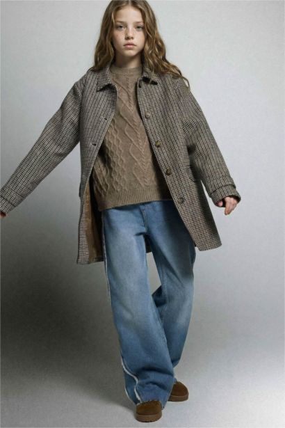 Girl Shirt Collar Puffer Jacket