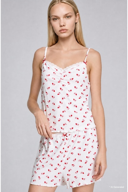 Cotton Red Printed Tank Top