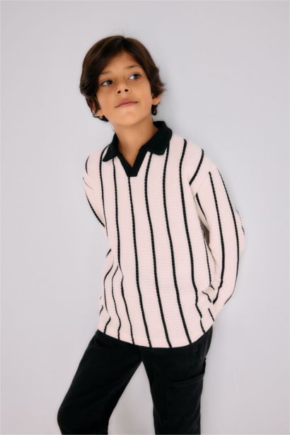 Polo Yaka Waffle Uzun Kollu Tişört Erkek Çocuk