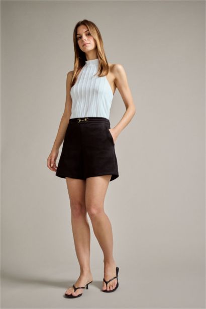 Suede Normal Waist Regular Hem Shorts