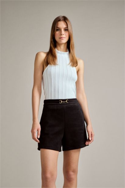 Suede Normal Waist Regular Hem Shorts