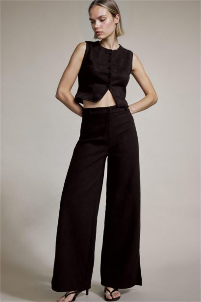 Wide Leg Geniş Bol Paça Süet Pantolon