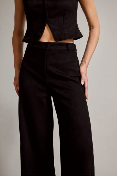 Wide Leg Geniş Bol Paça Süet Pantolon