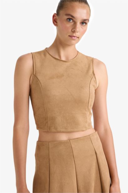 Suede Crew Neck Tank Top