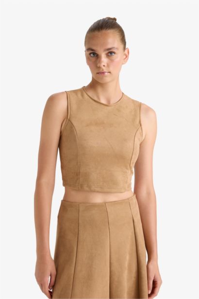Suede Crew Neck Tank Top