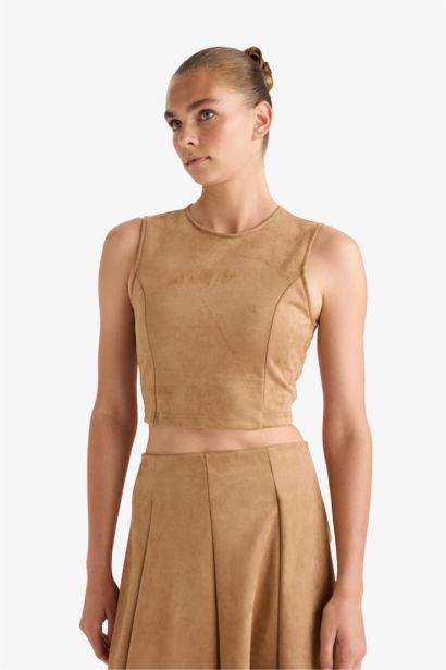 Suede Crew Neck Tank Top