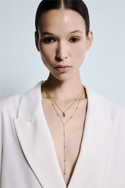 Kadın Gold 2'li Çelik Kolye