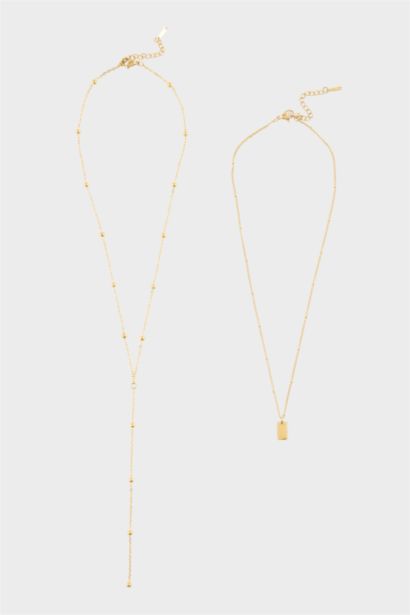 Kadın Gold 2'li Çelik Kolye