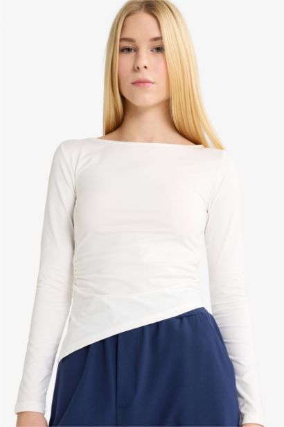 Fitted Crew Neck Ribbed Long Sleeve T-Shirt