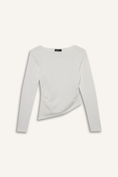 Fitted Crew Neck Ribbed Long Sleeve T-Shirt