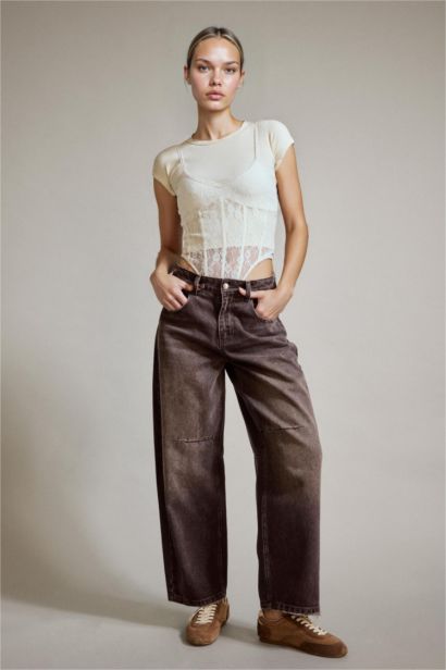 %100 Pamuk Wide Leg Geniş Bol Paça Jean Pantolon