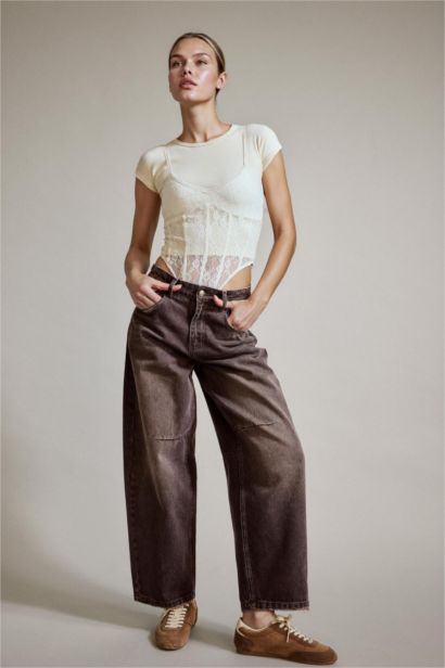 %100 Pamuk Wide Leg Geniş Bol Paça Jean Pantolon