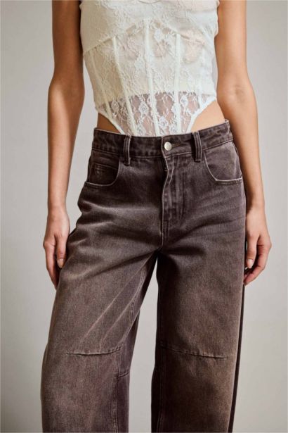 %100 Pamuk Wide Leg Geniş Bol Paça Jean Pantolon