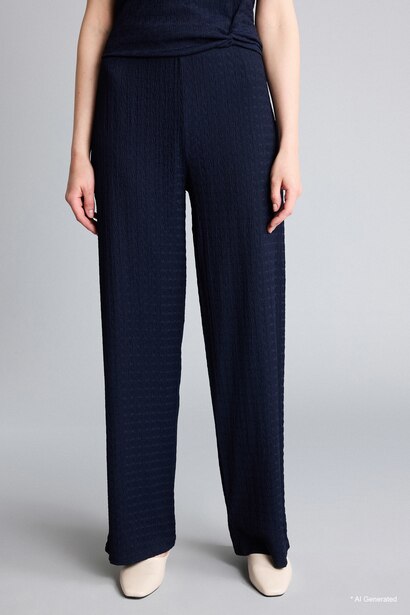 Straight Fit Straight Leg Crinkle Trousers