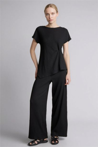 بنطرون القماش المنسوج قصة مستقيمة برجل عادي