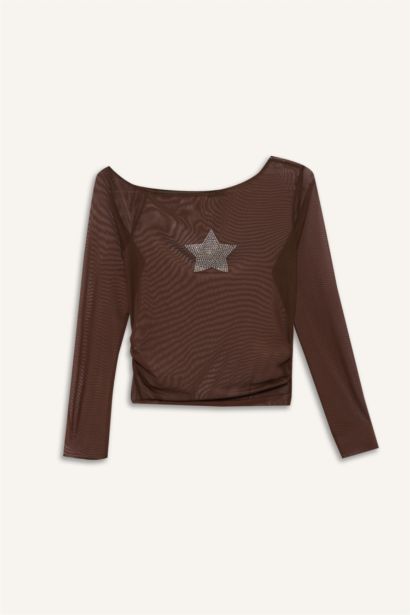 Fitted Crew Neck One Shoulder Tulle T-Shirt