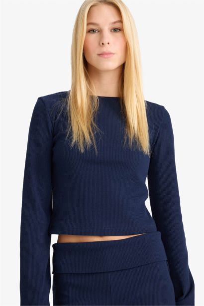 Fitted Crew Neck Ribbed Camisole Long Sleeve T-Shirt