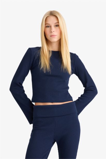 Fitted Crew Neck Ribbed Camisole Long Sleeve T-Shirt