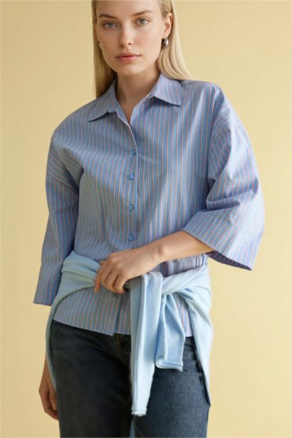 Relax Fit Shirt Collar Poplin Long Sleeve Shirt