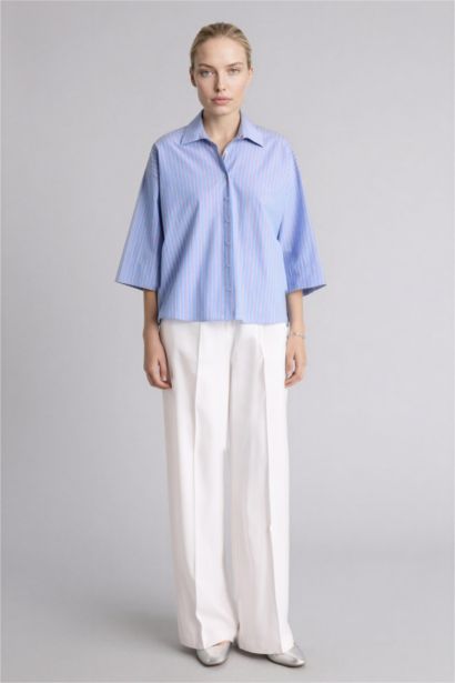 قميص كم طويل بوبلين قصة مريحة