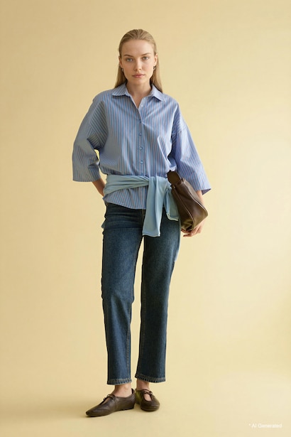 Relax Fit Shirt Collar Poplin Long Sleeve Shirt