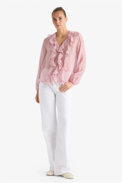 Blouse en modal à volants et manches longues