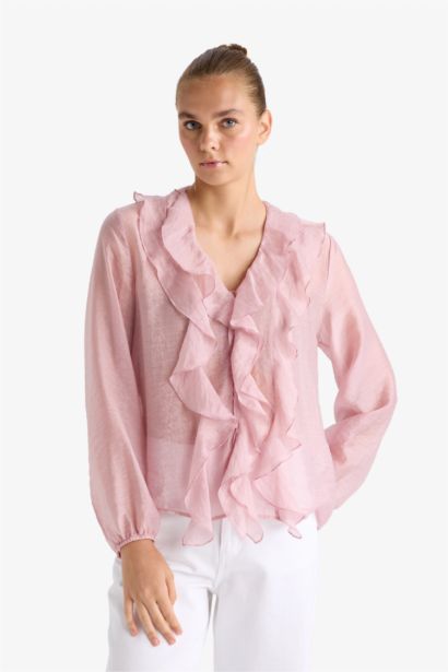Blouse en modal à volants et manches longues