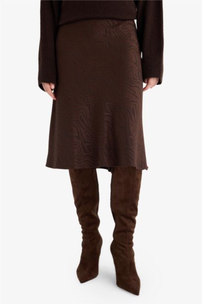 A Cut Floral Satin Normal Waist Midi Skirt