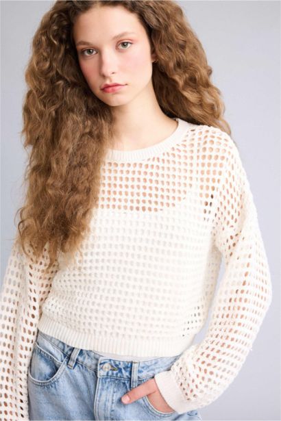 Crop Crew Neck Knitwear Pullover
