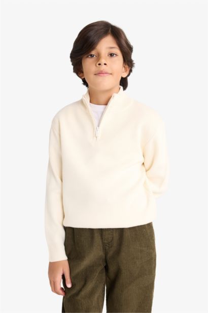 Yarım Fermuarlı Triko Kazak Erkek Çocuk