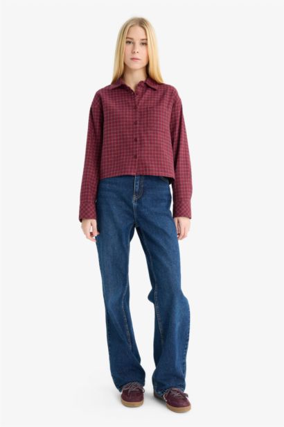 Chemise à carreaux texturée à manches longues