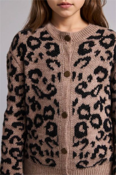 Leopar Desenli Düğmeli Hırka Kız Çocuk