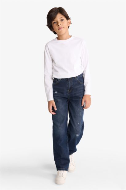 Loose Fit Yırtık Detaylı Düz Paça Jean Pantolon Erkek Çocuk