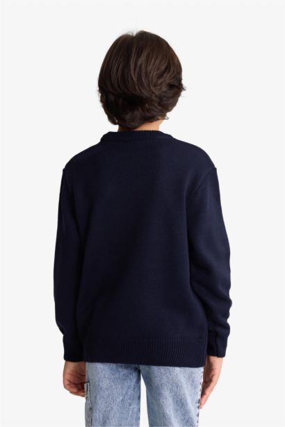 Bisiklet Yaka Ayıcık Baskılı Triko Kazak Erkek Çocuk